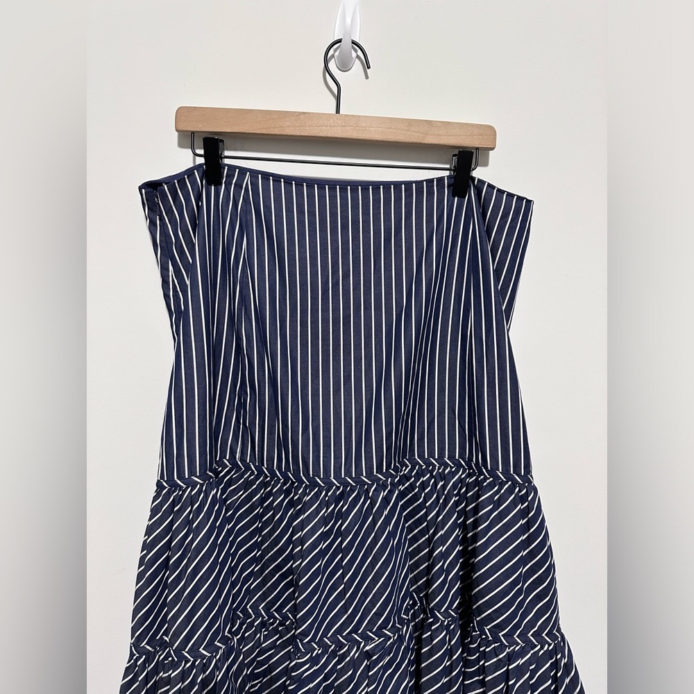 Lauren Ralph Lauren 100% Cotton Blue and White Striped Tiered midi Skirt - Picture 7 of 8